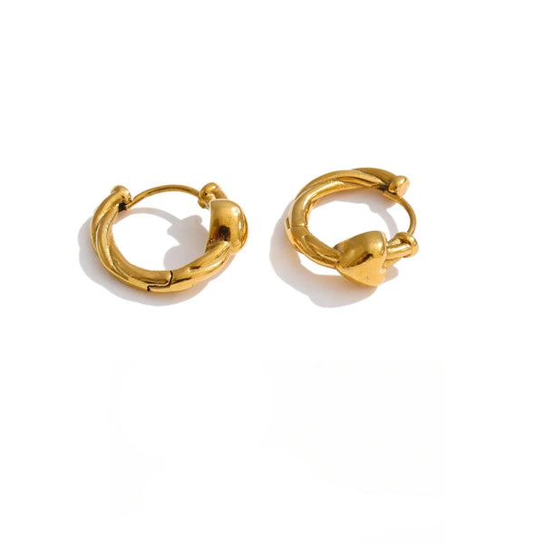 Gold-plated stainless steel earrings with a single large hoop.