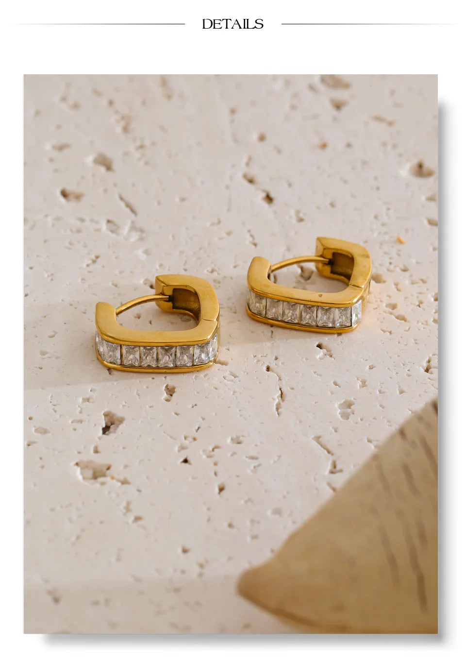 Cubic Zirconia Heart Earrings — Gold-Plated Stainless Steel with Cubic Zirconia · PS1246
