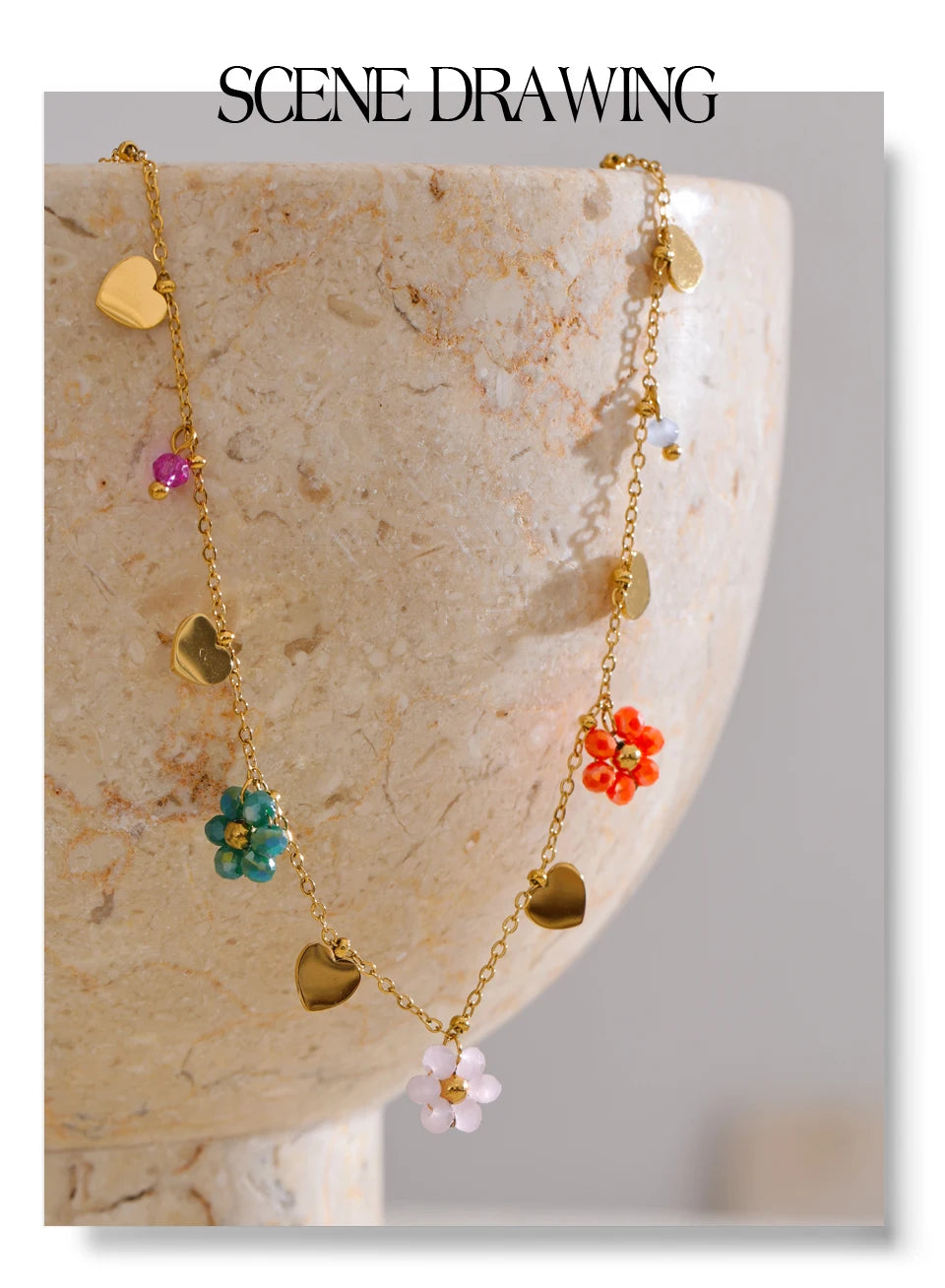 Crystal Flower Necklace — Gold-Plated Stainless Steel with Crystal · PS2306