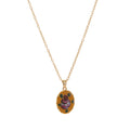 Retro printed oval heart-shaped necklace, women's colorful bohemian style jewelry, gold-plated