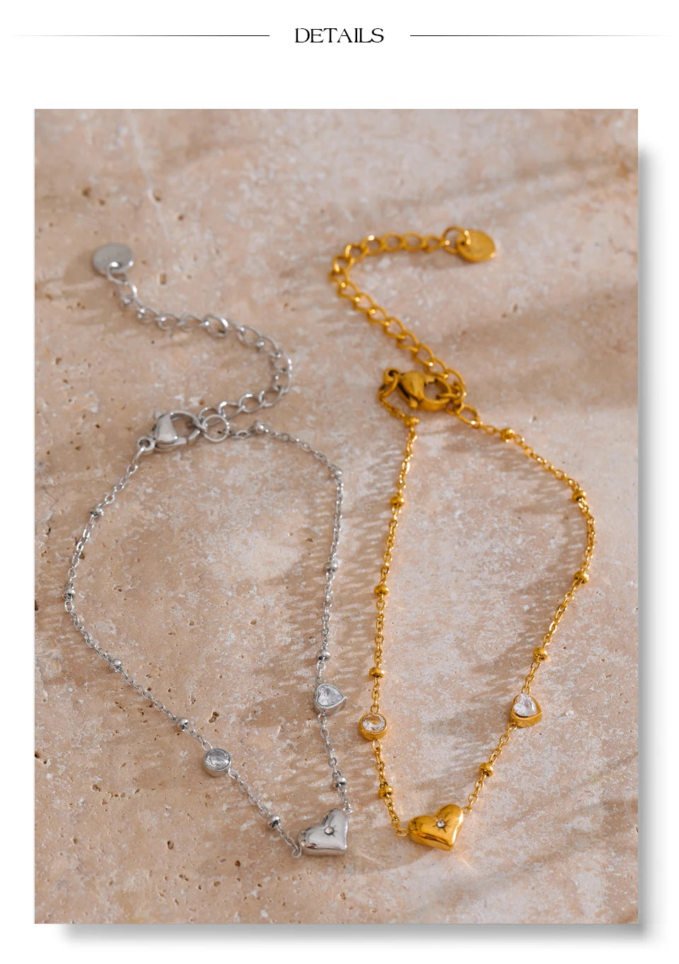 Cubic zirconia heart chain necklace in gold-plated stainless steel with cubic zirconia.