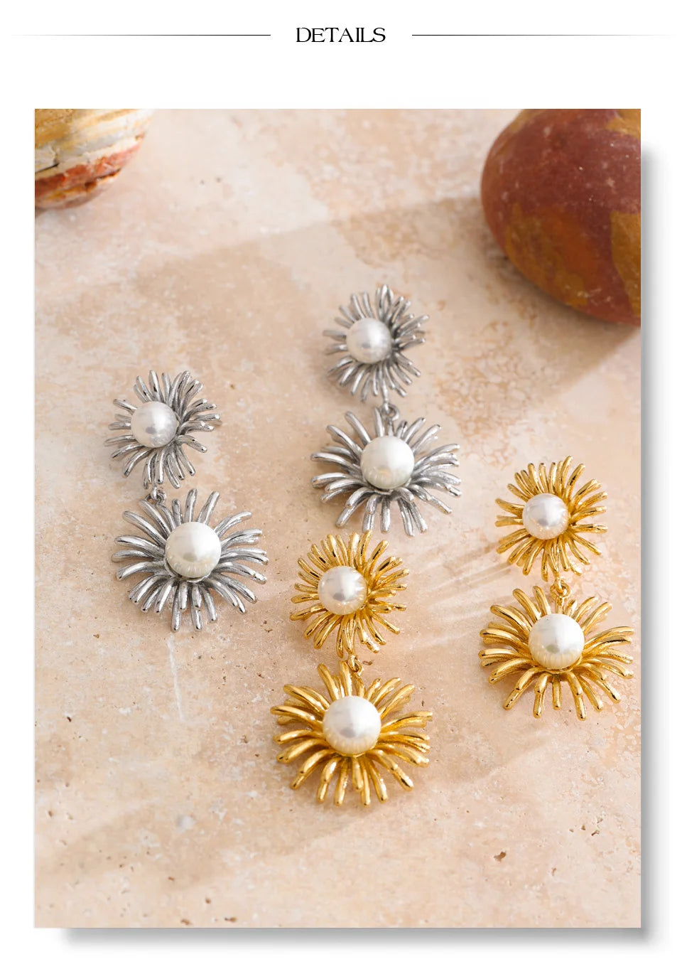 Pearl flower earrings in gold-plated stainless steel with pearl.