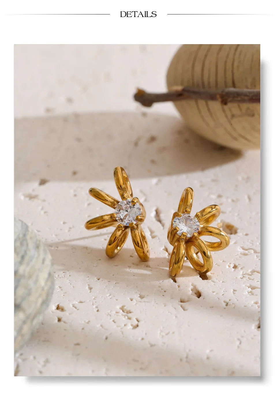 Cubic Zirconia Geometric Earrings — Gold-Plated Stainless Steel with Cubic Zirconia · PS1425