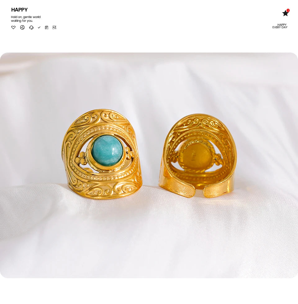 Red natural stone vintage ring in gold-plated stainless steel with natural stone.
