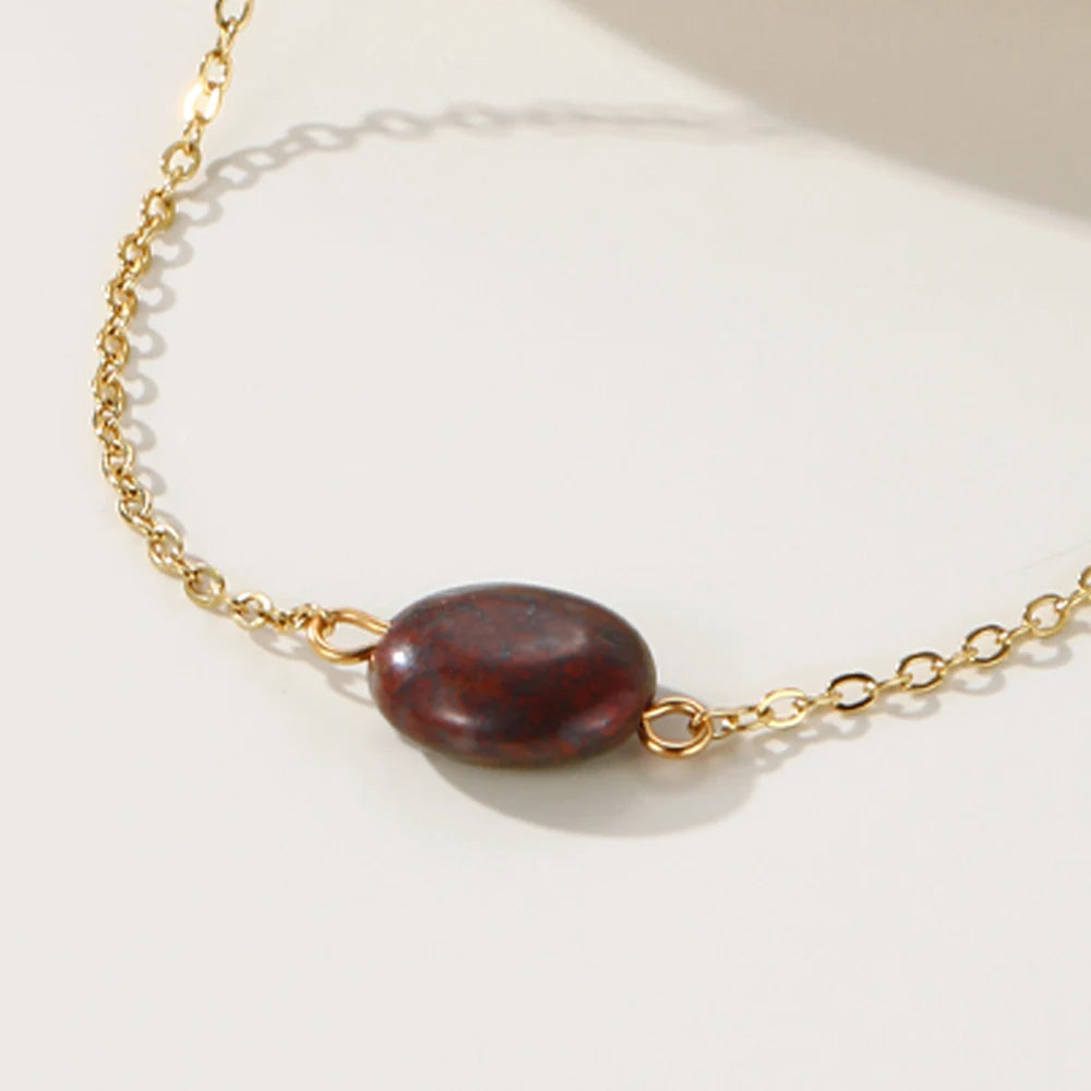 Bracelet Dark Red Natural Stone Pendants Charm — 316L Stainless Steel · PS414