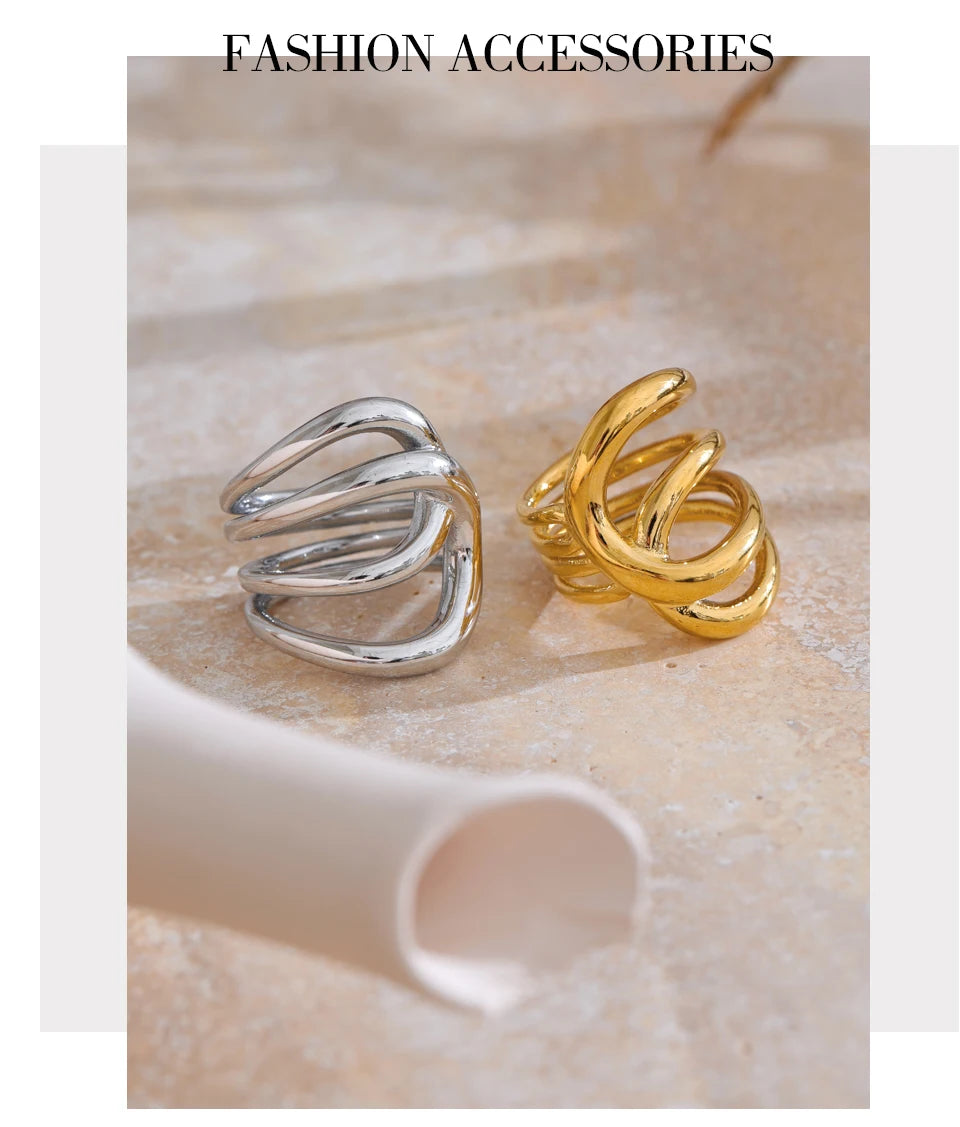 Geometric ring in gold-plated stainless steel.