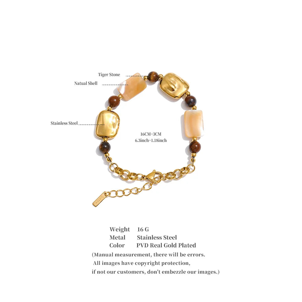Shell Natural Stone Geometric Bracelet — Gold-Plated Stainless Steel with Natural Stone and Shell · PS1170