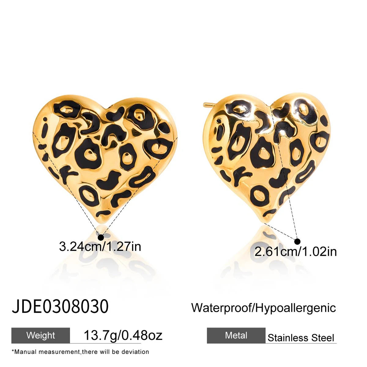 Leopard Heart Stud Earrings — Stainless Steel · PS060
