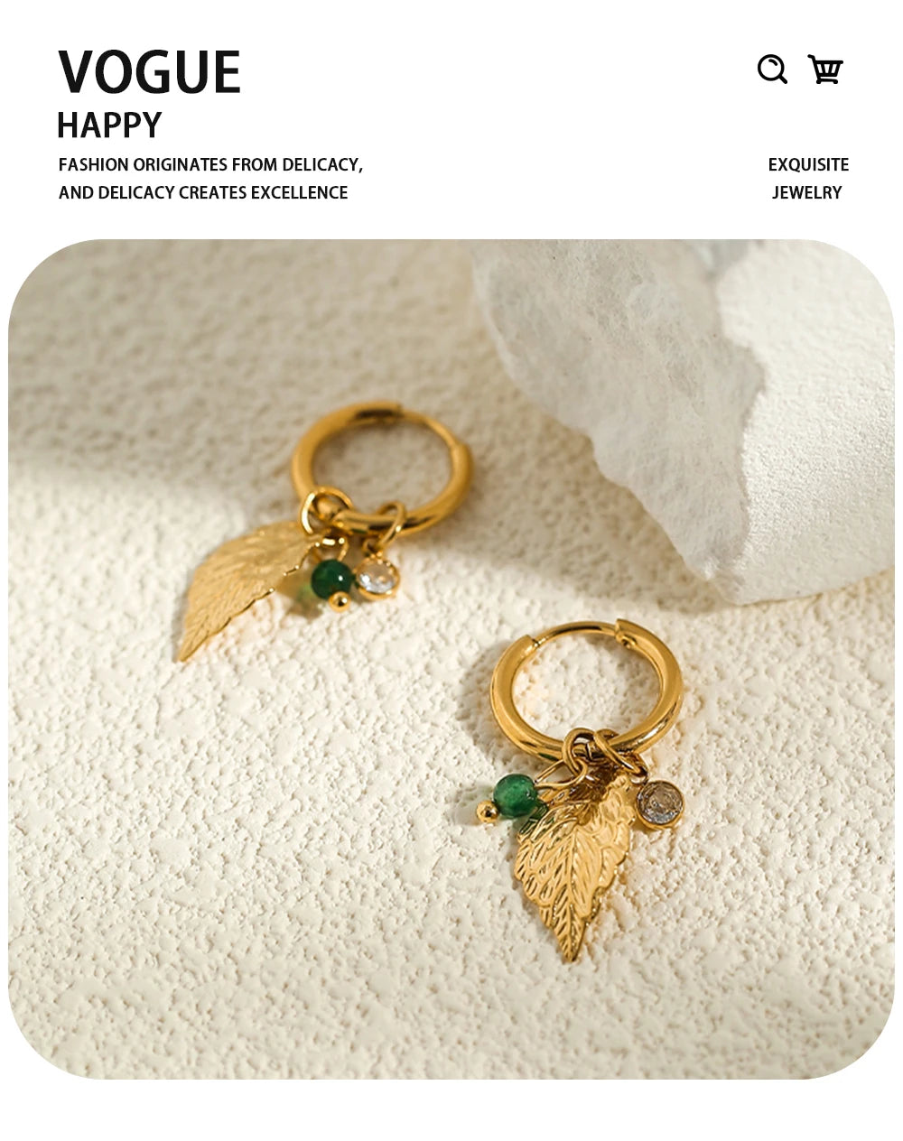 Hoop Earrings Metal Leaf Crystal Pendants — 316L Stainless Steel · PS457
