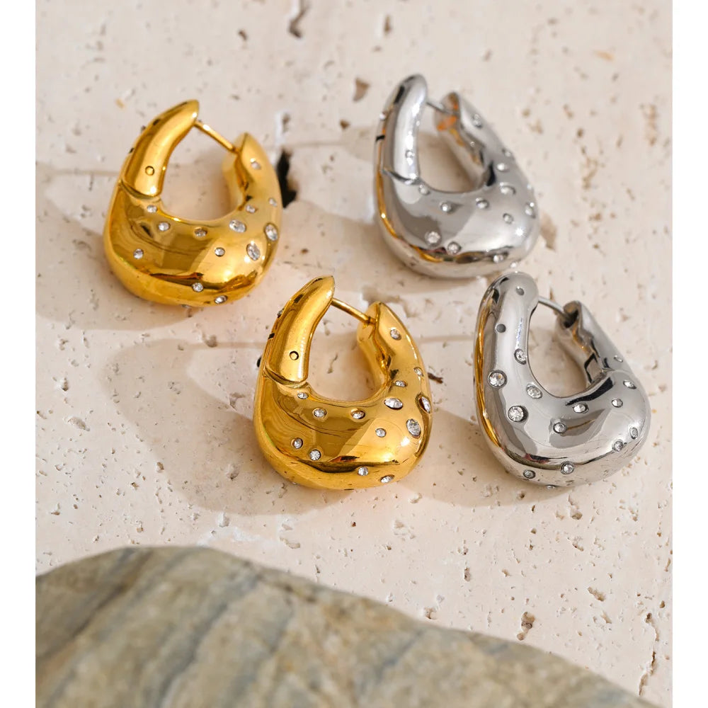 Cubic Zirconia Geometric Earrings — Gold-Plated Stainless Steel with Cubic Zirconia · PS1492