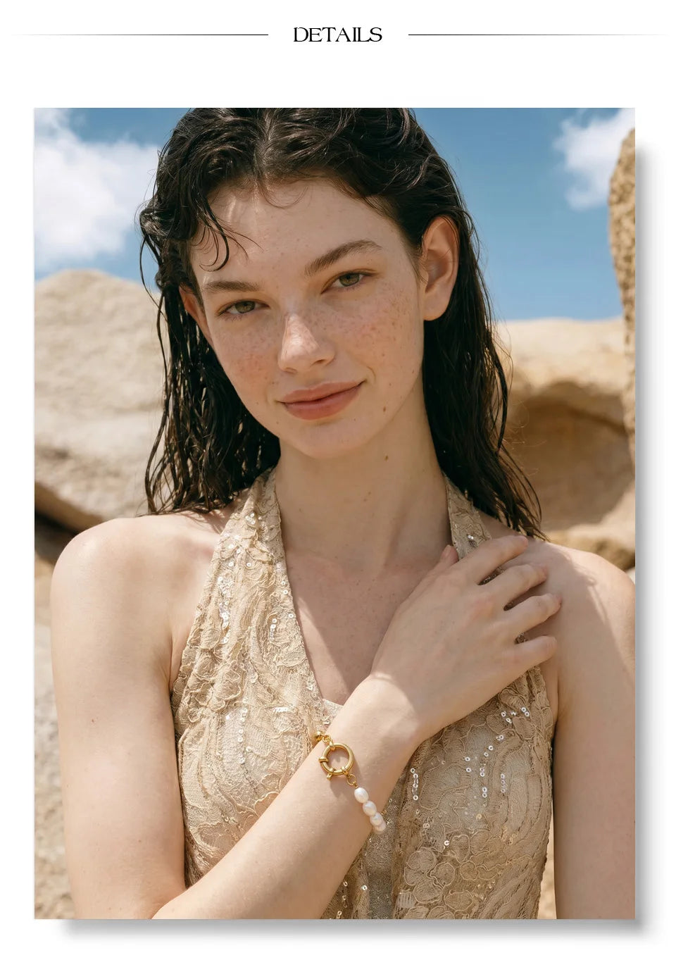 Freshwater Pearl Geometric Bracelet — Gold-Plated Stainless Steel with Freshwater Pearl · PS2057