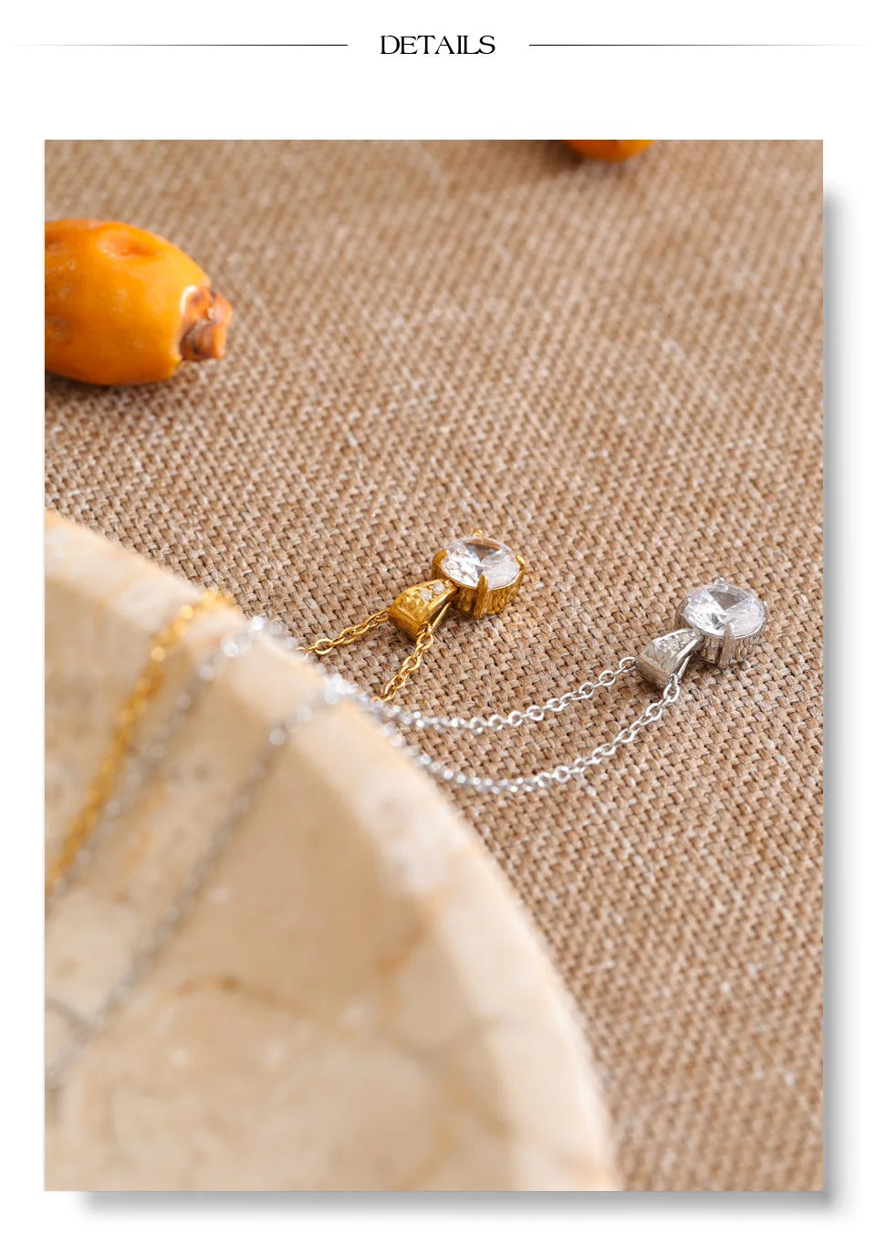 Cubic zirconia geometric necklace in gold-plated stainless steel with cubic zirconia.