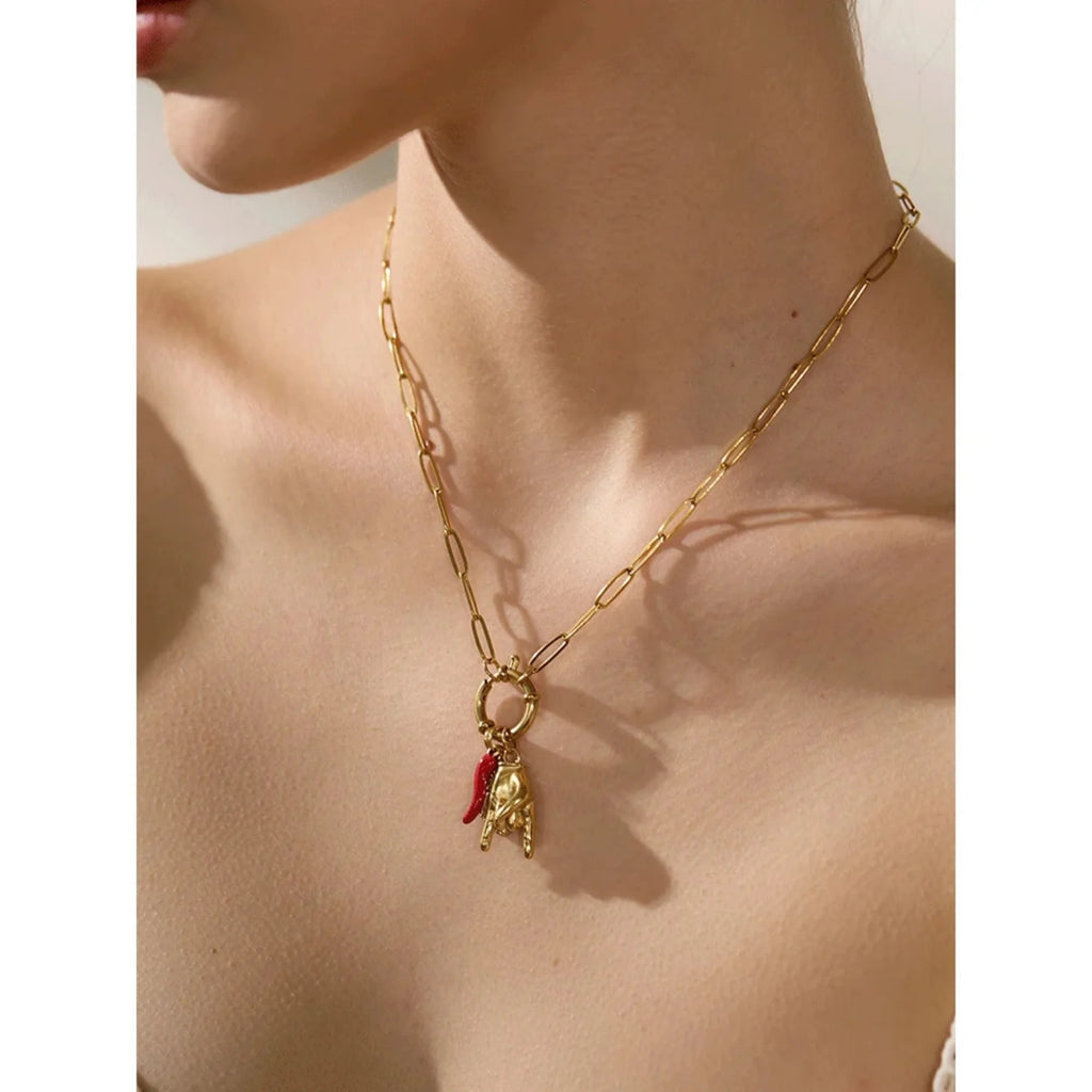 Minimalist Heart Necklace for Women | Red Enamel Pendant | Silver & Gold Stainless Steel Jewelry
