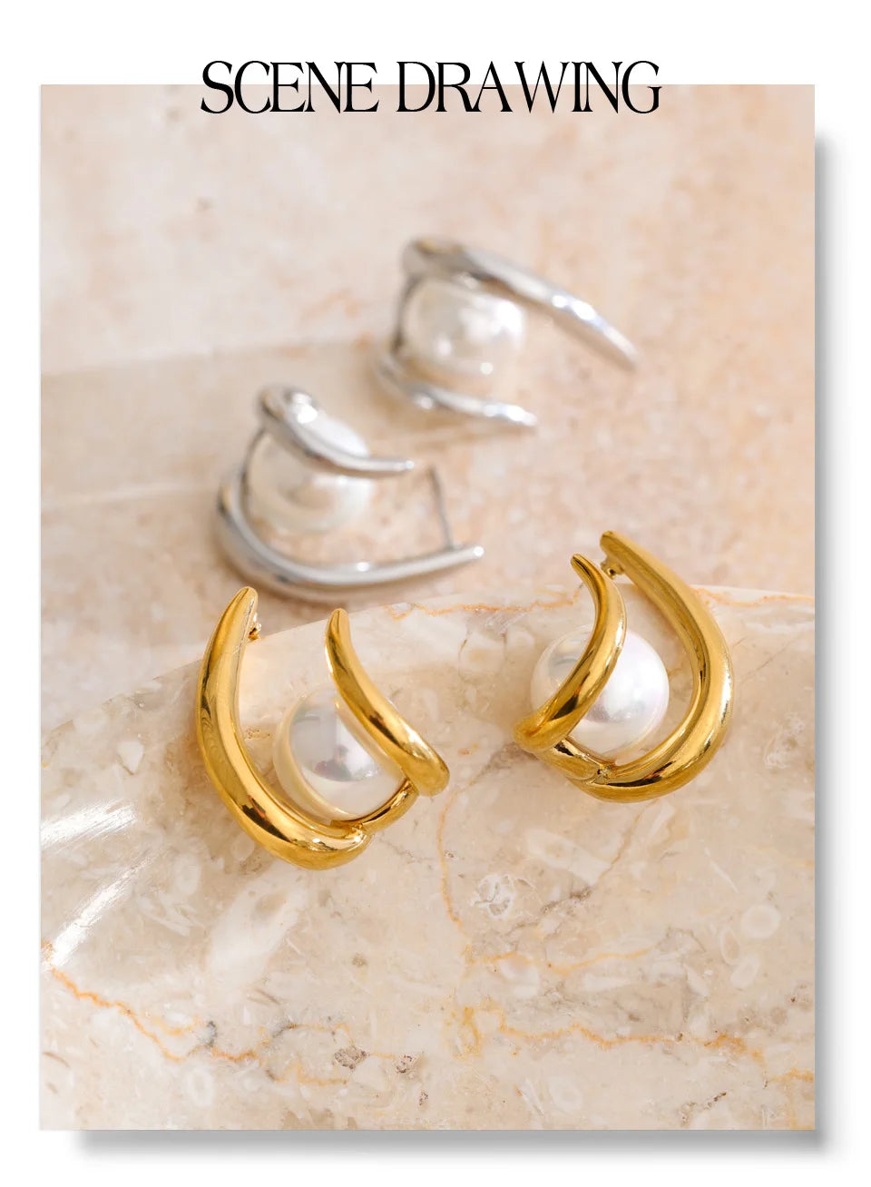 Pearl geometric earrings in gold-plated stainless steel with pearl.