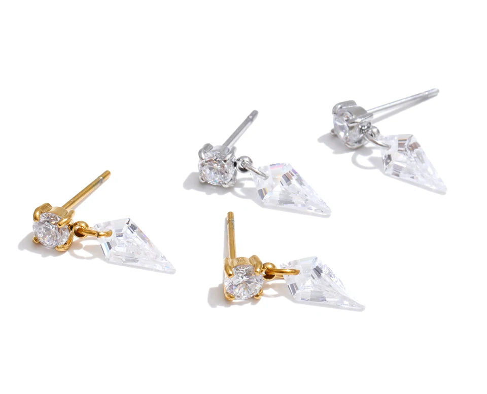 Cubic Zirconia Geometric Earrings — Gold-Plated Stainless Steel with Cubic Zirconia · PS1411