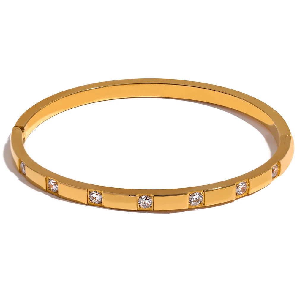 Cubic Zirconia Geometric Bracelet — Gold-Plated Stainless Steel with Cubic Zirconia · PS2077