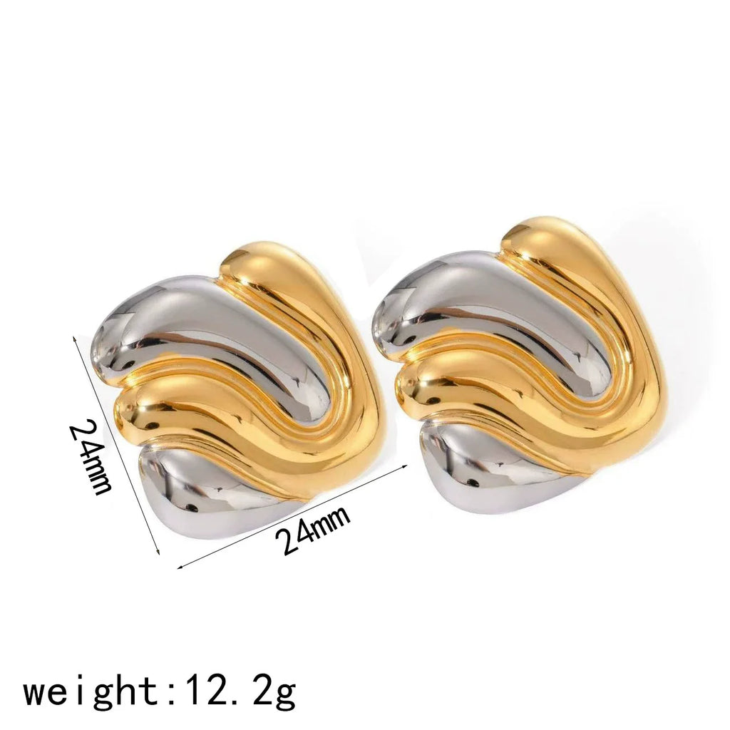 New Fashion Design Gold Silver Mixed Color Titanium Steel Geometric Stud Earrings Set Women's Classic Charm Waterproof Jewelry