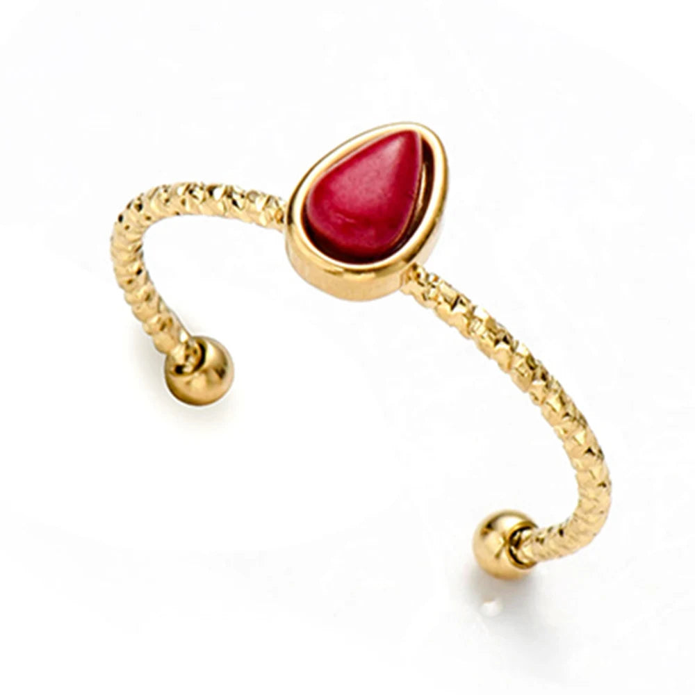 Turquoise Waterdrop Adjustable Ring — 316L Stainless Steel · PS478