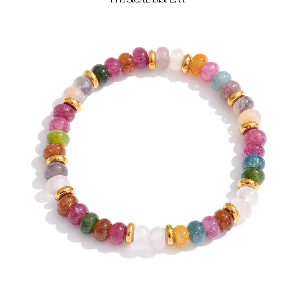 Natural Stone Beaded Geometric Bracelet — Gold-Plated Stainless Steel with Natural Stone · PS1579