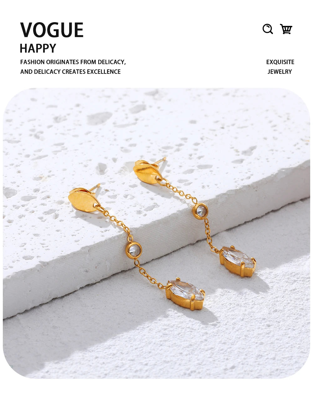 Drop Earrings Zircon Dangle — 316L Stainless Steel · PS451
