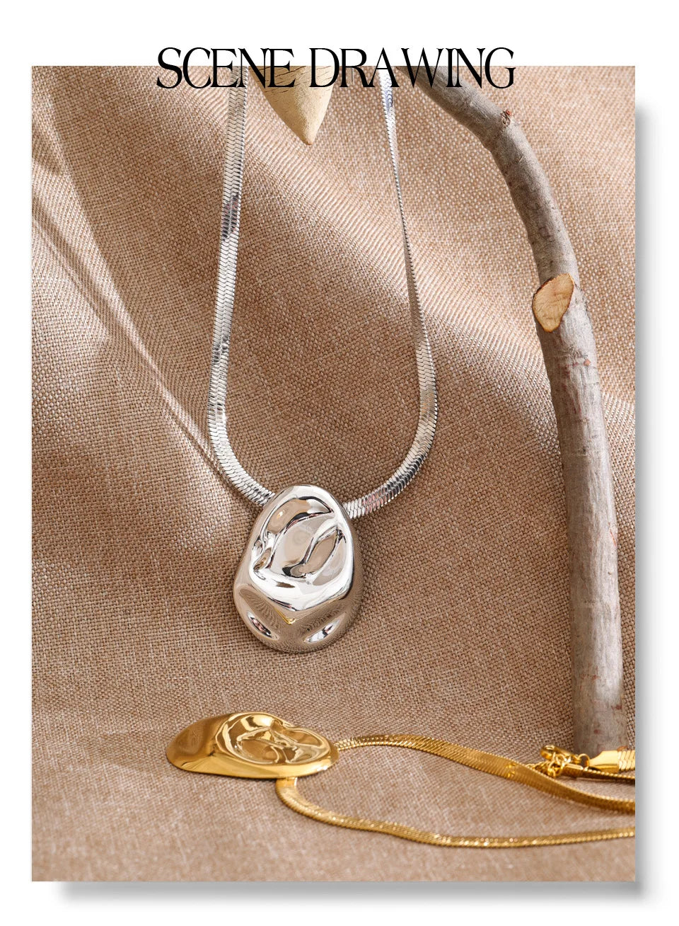 Hammered geometric necklace in gold-plated stainless steel.