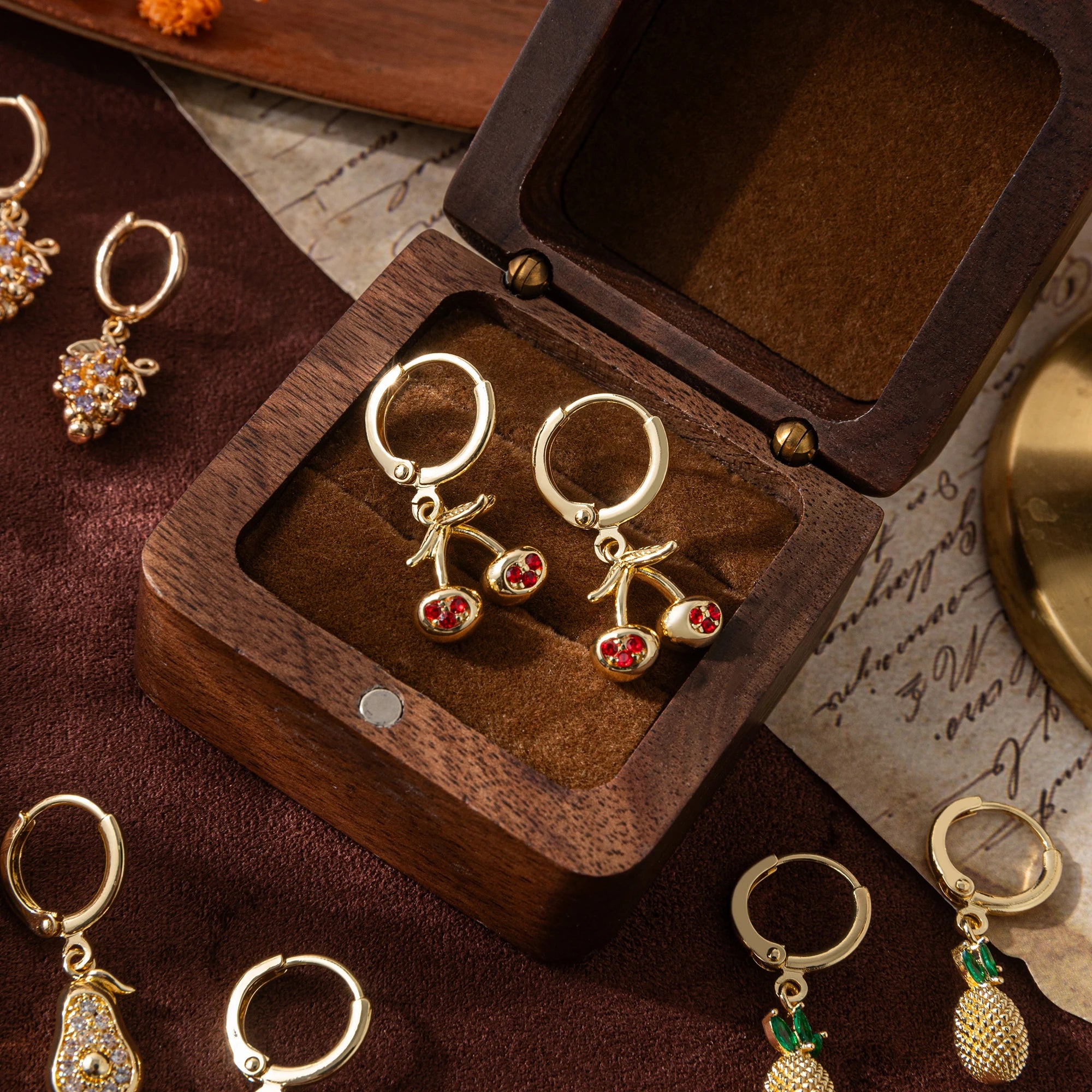 Fruit series gold earrings with high-end feel, ins style earrings with gold plating and color preservation wholesale