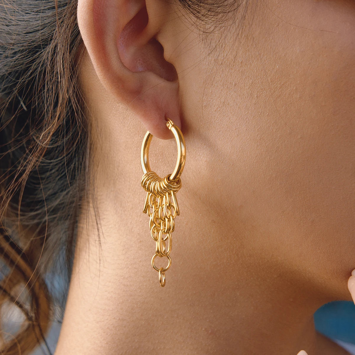 Chain Tassel Hoop Earrings — Stainless Steel · PS106