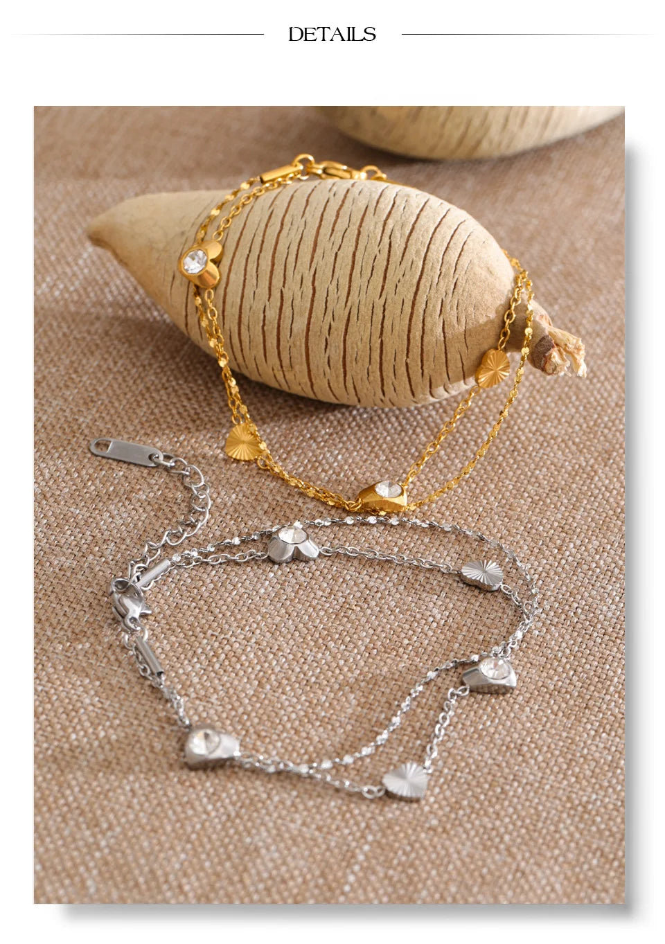 Cubic zirconia heart chain necklace in gold-plated stainless steel with cubic zirconia.