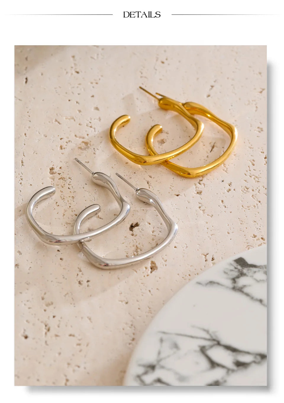 Minimalist geometric earrings in gold-plated stainless steel.