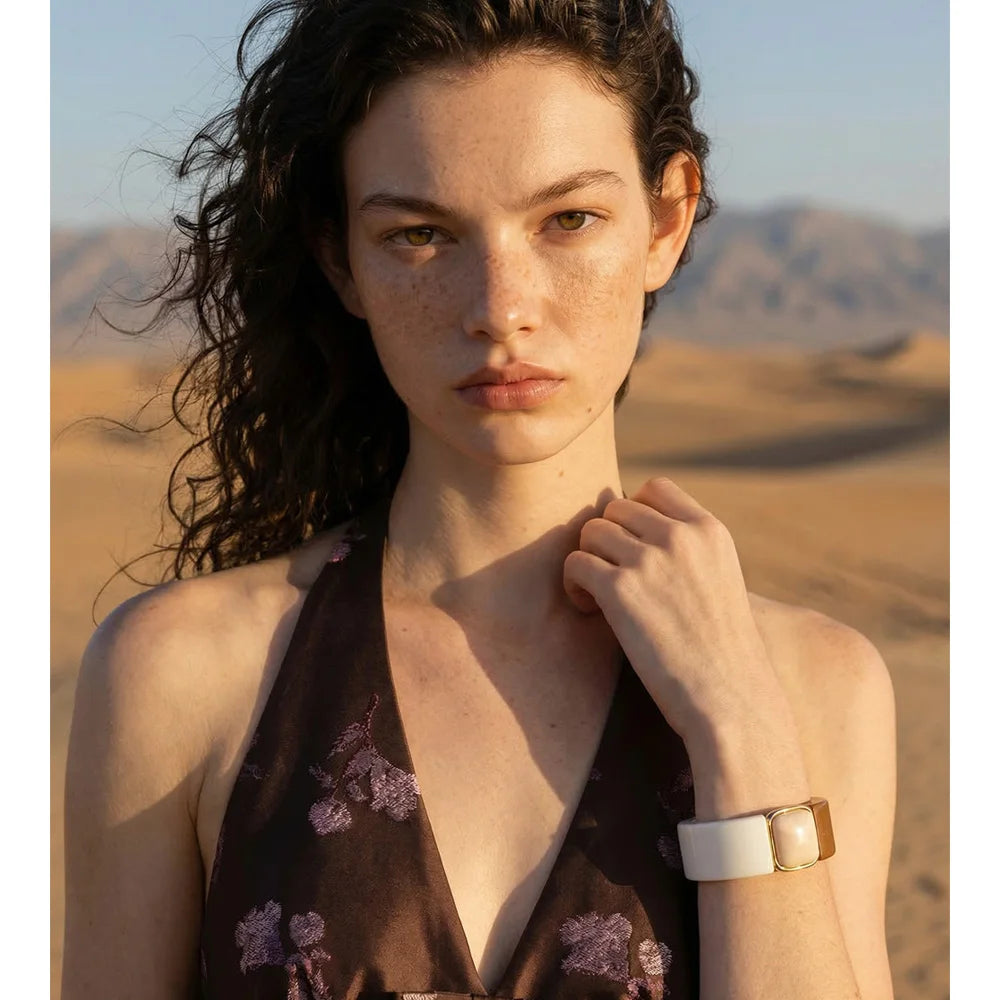 Resin Acrylic Geometric Bracelet — Gold-Plated Stainless Steel with Resin and Acrylic · PS1651
