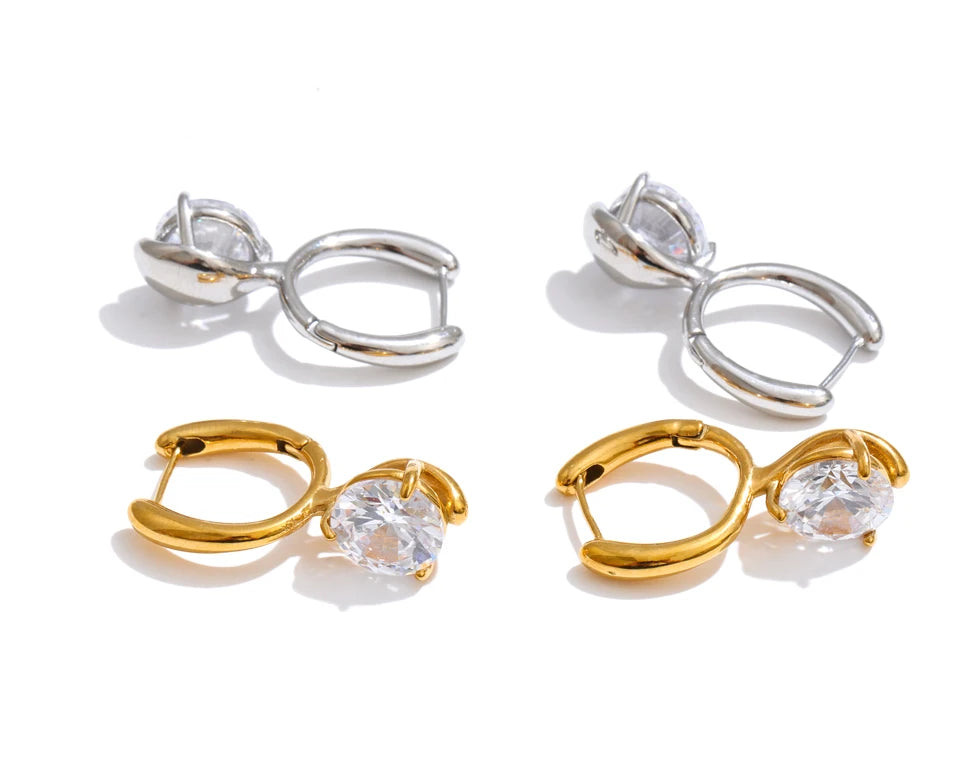 Cubic Zirconia Geometric Earrings — Gold-Plated Stainless Steel with Cubic Zirconia · PS1493