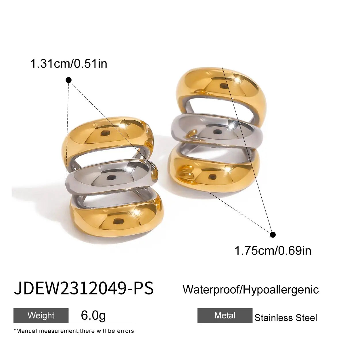 Thick Ear Clip Earrings — Stainless Steel