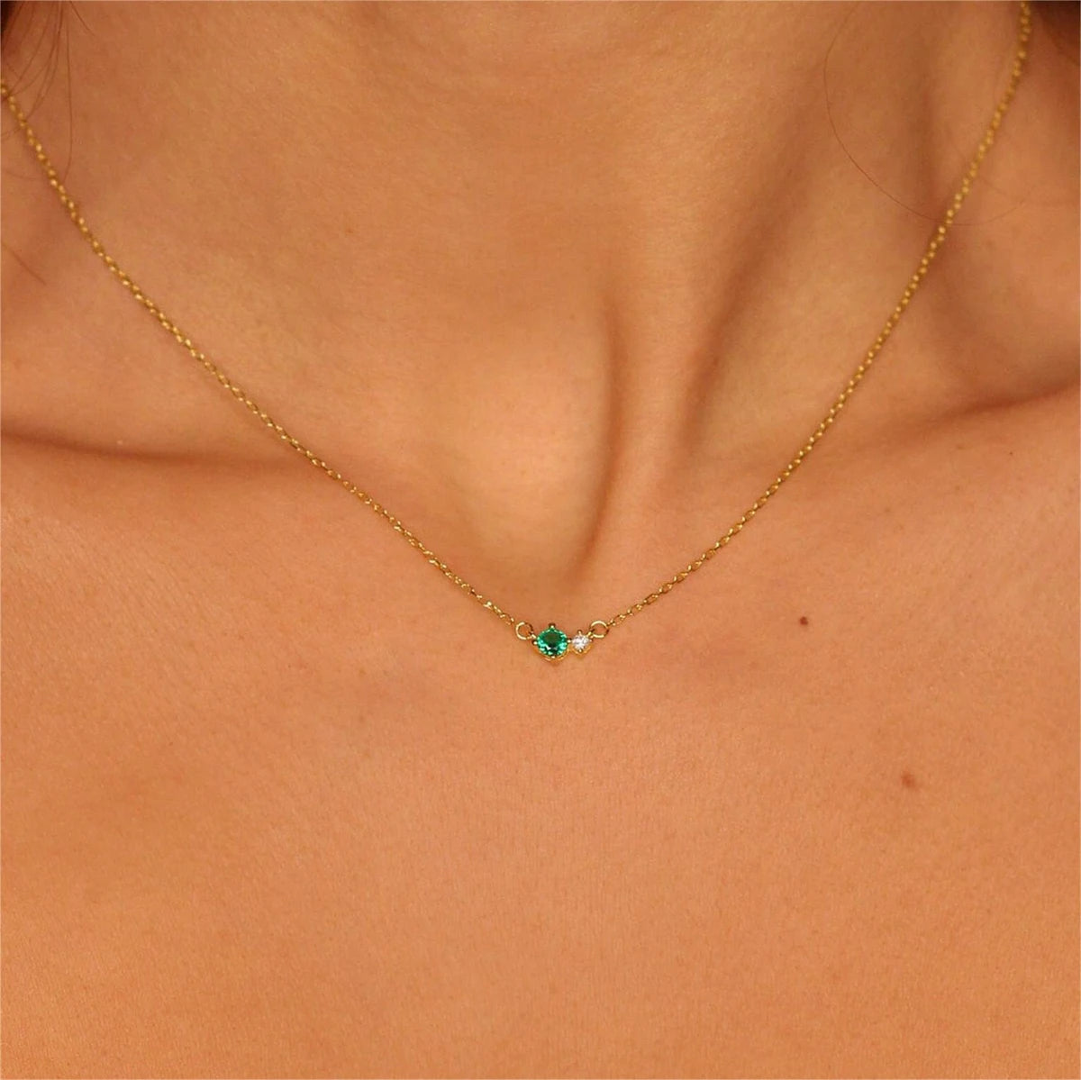 Titanium Steel 12 Birthday Stone Zircon Vintage Art Necklace Collar Chain High Color Protection 18K Gold Plated Necklace