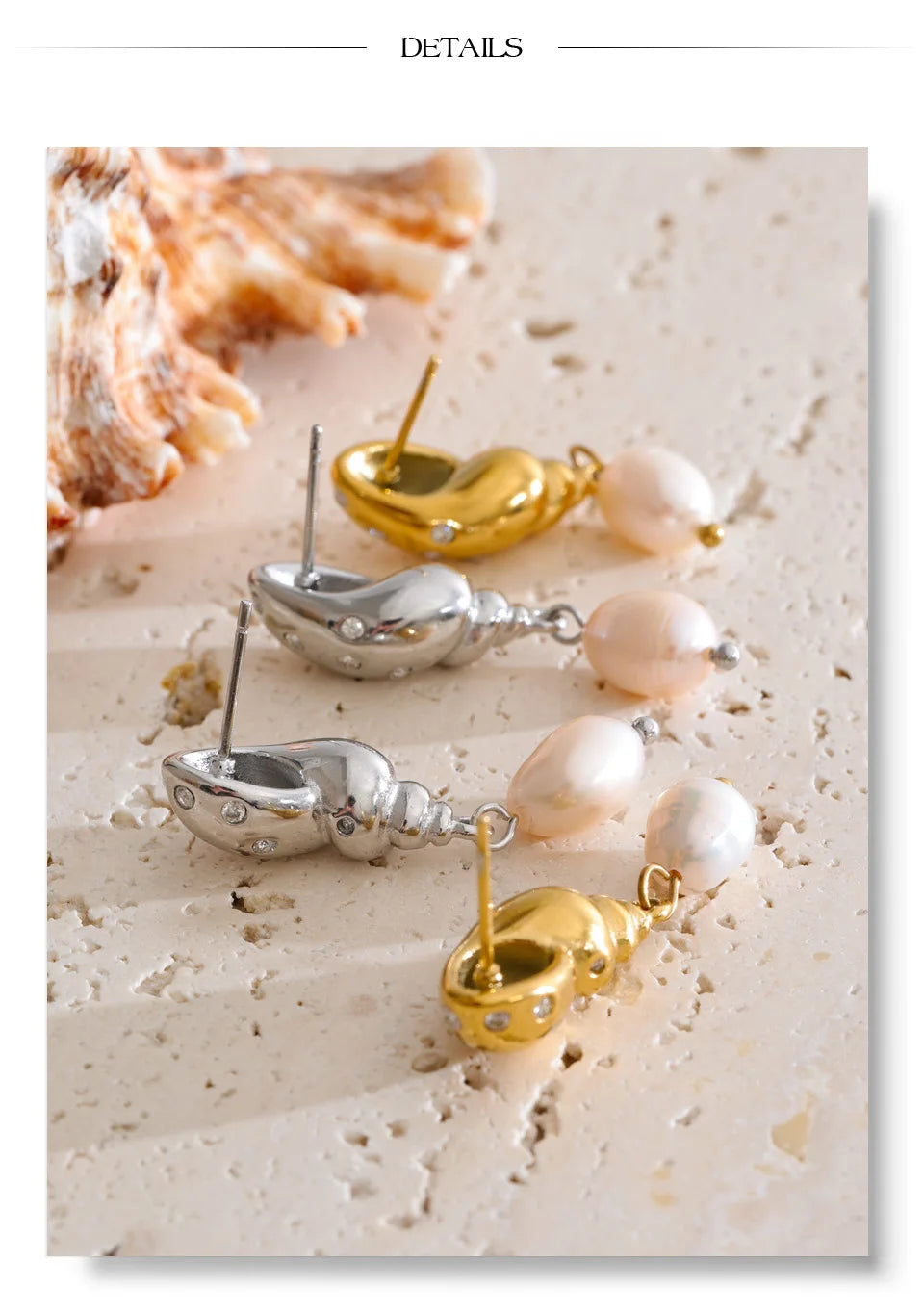 Cubic zirconia freshwater pearl geometric earrings in gold-plated stainless steel with freshwater pearl and cubic zirconia.
