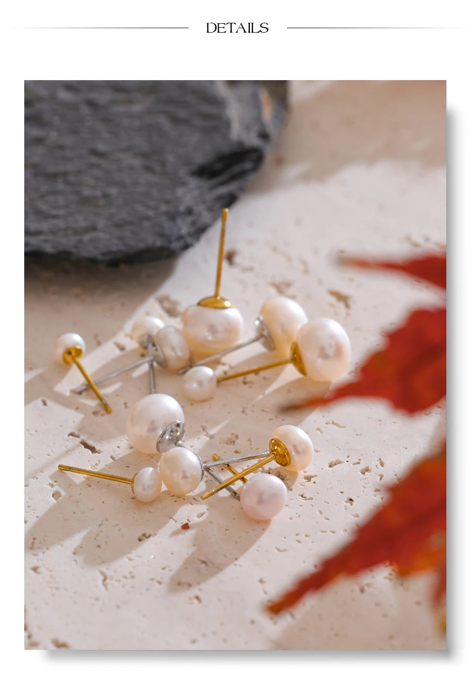 Freshwater pearl geometric earrings in gold-plated stainless steel with freshwater pearl.