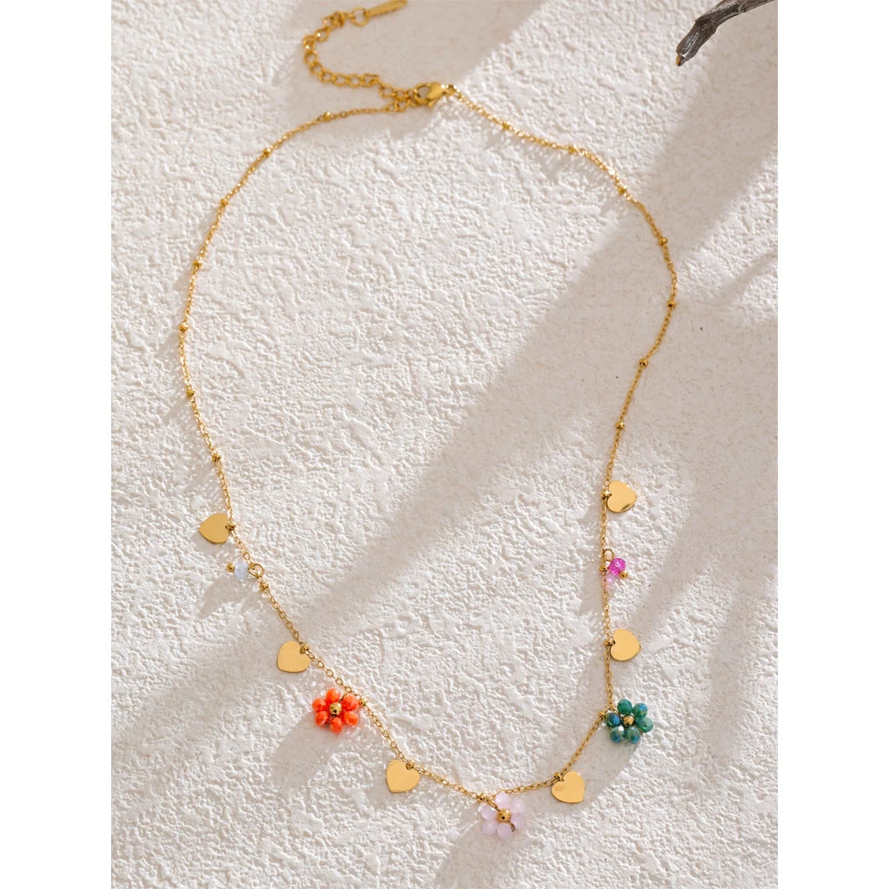 Crystal Flower Necklace — Gold-Plated Stainless Steel with Crystal · PS2306