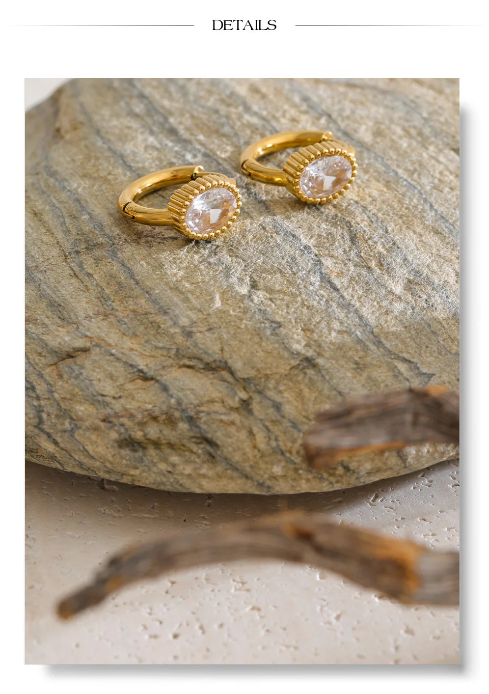 Cubic Zirconia Geometric Earrings — 14K Gold-Plated Stainless Steel with Cubic Zirconia · PS1431