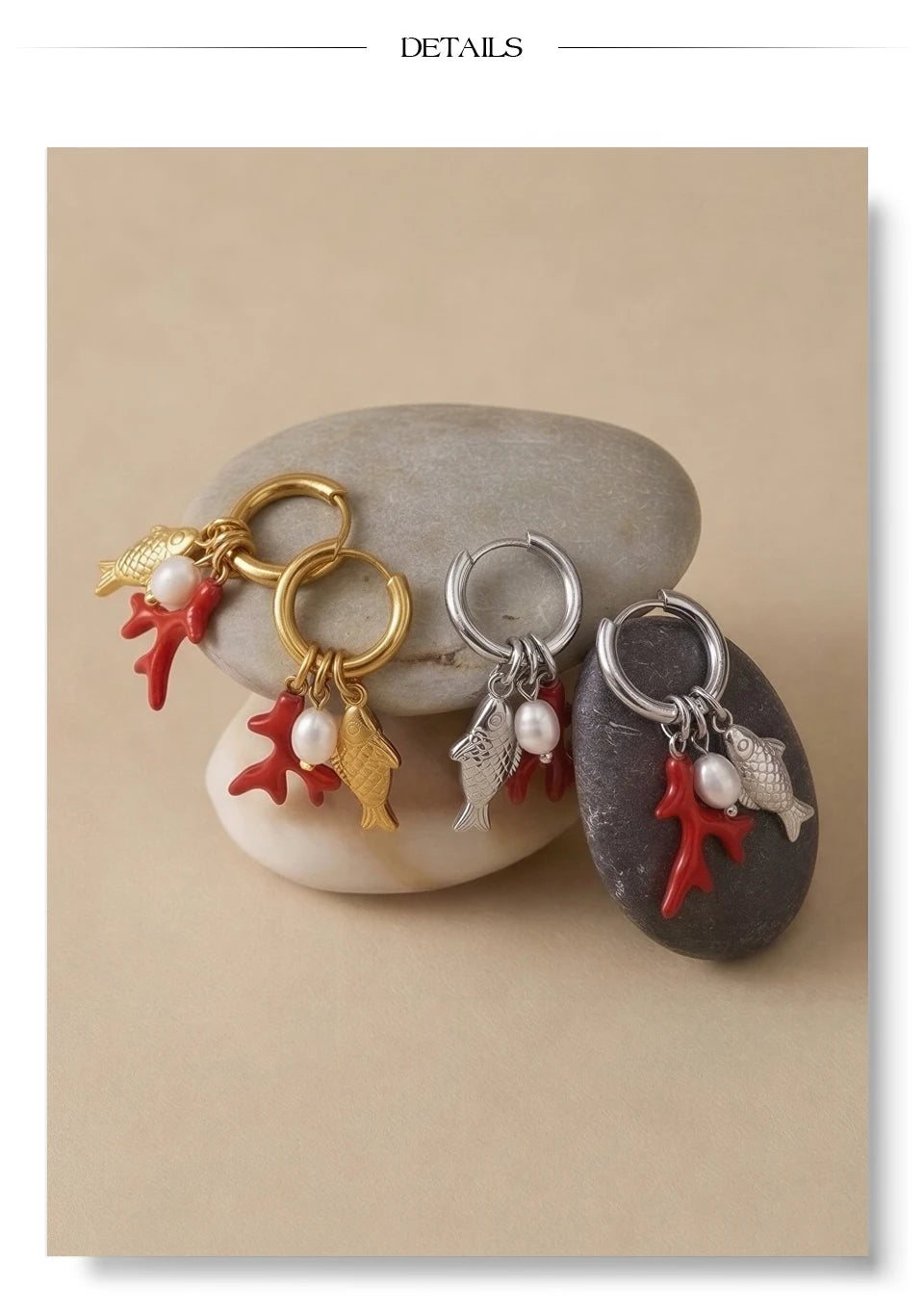 Freshwater pearl geometric earrings in gold-plated stainless steel with freshwater pearl.