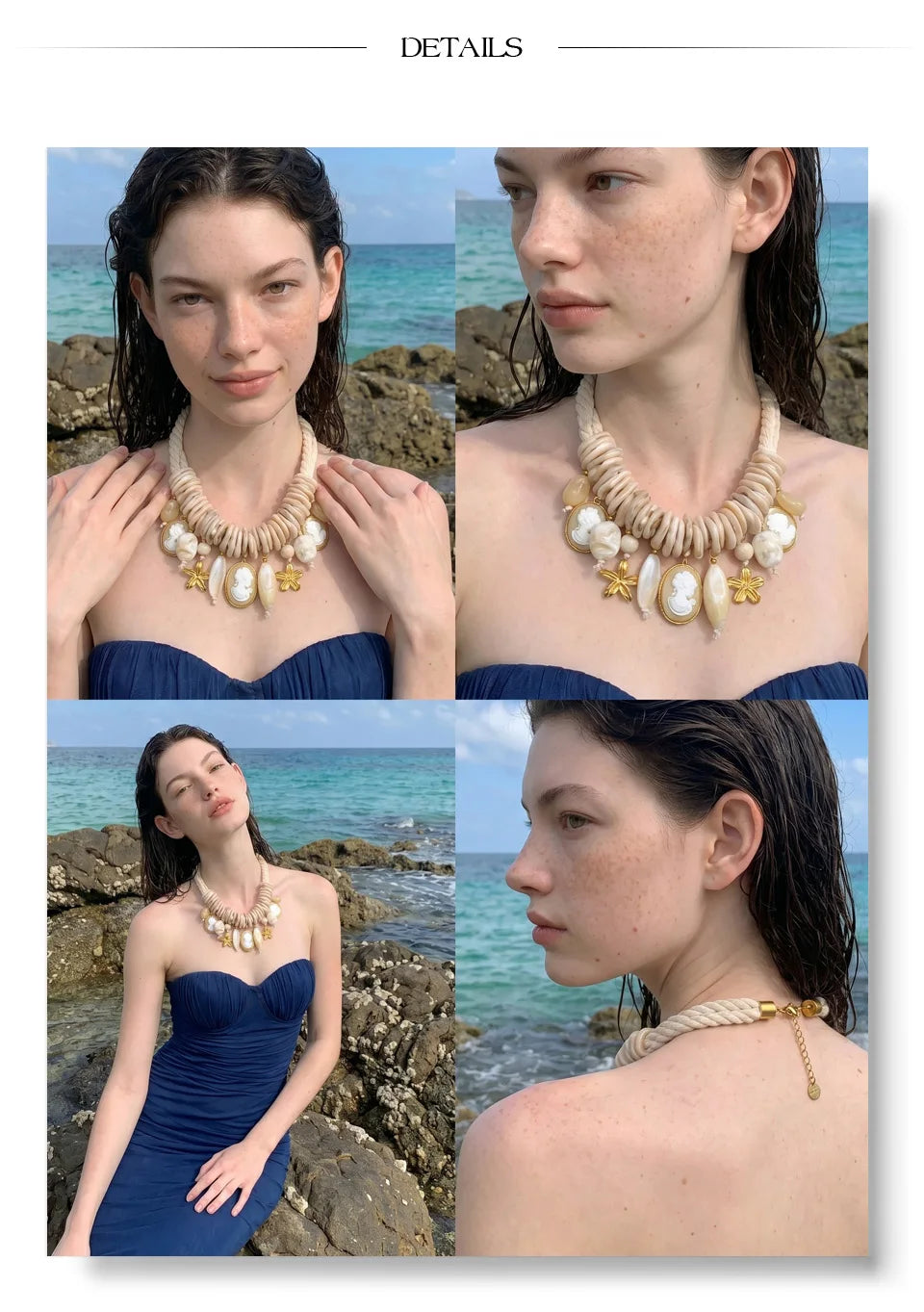 Resin flower geometric necklace in gold-plated stainless steel with resin.