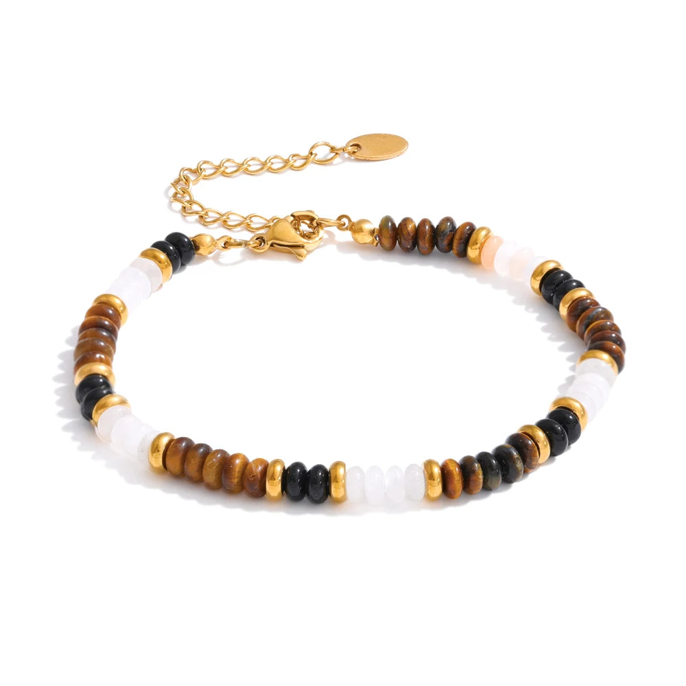 Natural Stone Beaded Geometric Bracelet — Gold-Plated Stainless Steel with Natural Stone · PS1094