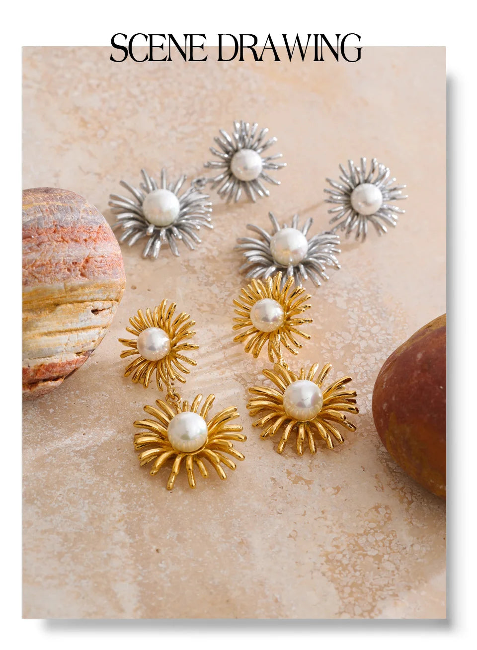 Pearl flower earrings in gold-plated stainless steel with pearl.
