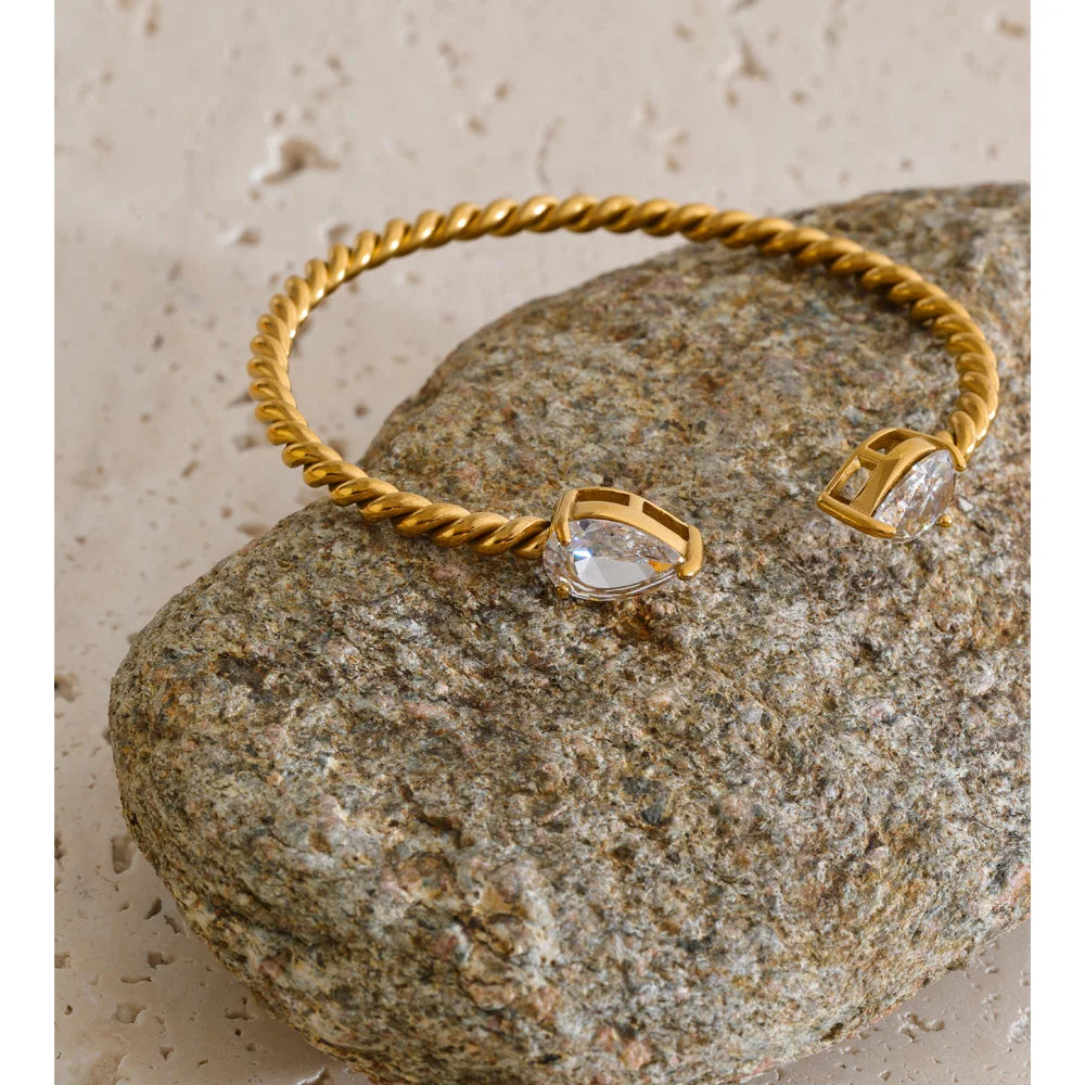 Cubic Zirconia Geometric Bracelet — Gold-Plated Stainless Steel with Cubic Zirconia · PS2182