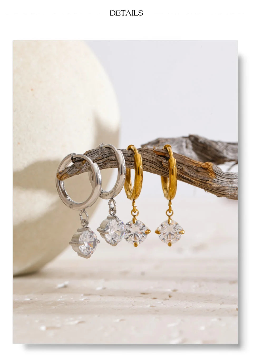 Cubic Zirconia Geometric Earrings — Gold-Plated Stainless Steel with Cubic Zirconia · PS1300