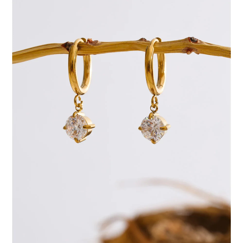 Cubic Zirconia Geometric Earrings — Gold-Plated Stainless Steel with Cubic Zirconia · PS1300