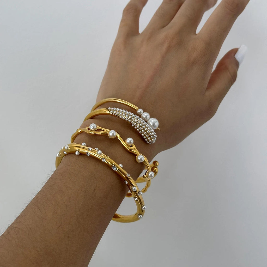 Pearl Open Bracelet — Stainless Steel · PS335