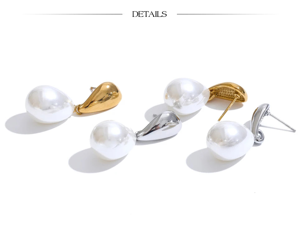 Pearl geometric earrings in gold-plated stainless steel with pearl.