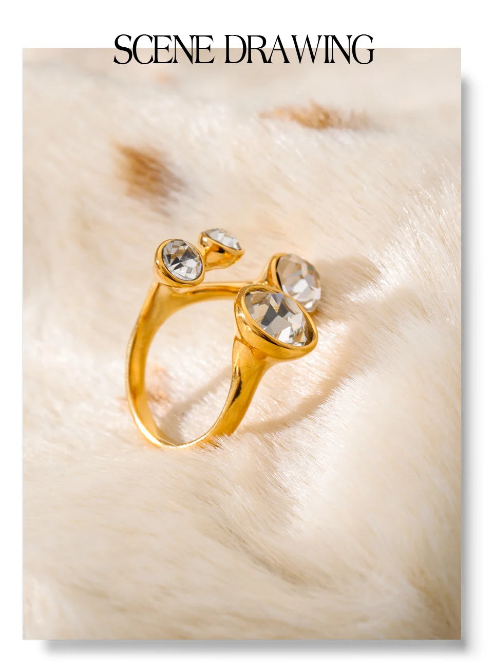 Crystal geometric ring in 18K gold-plated stainless steel with crystal.