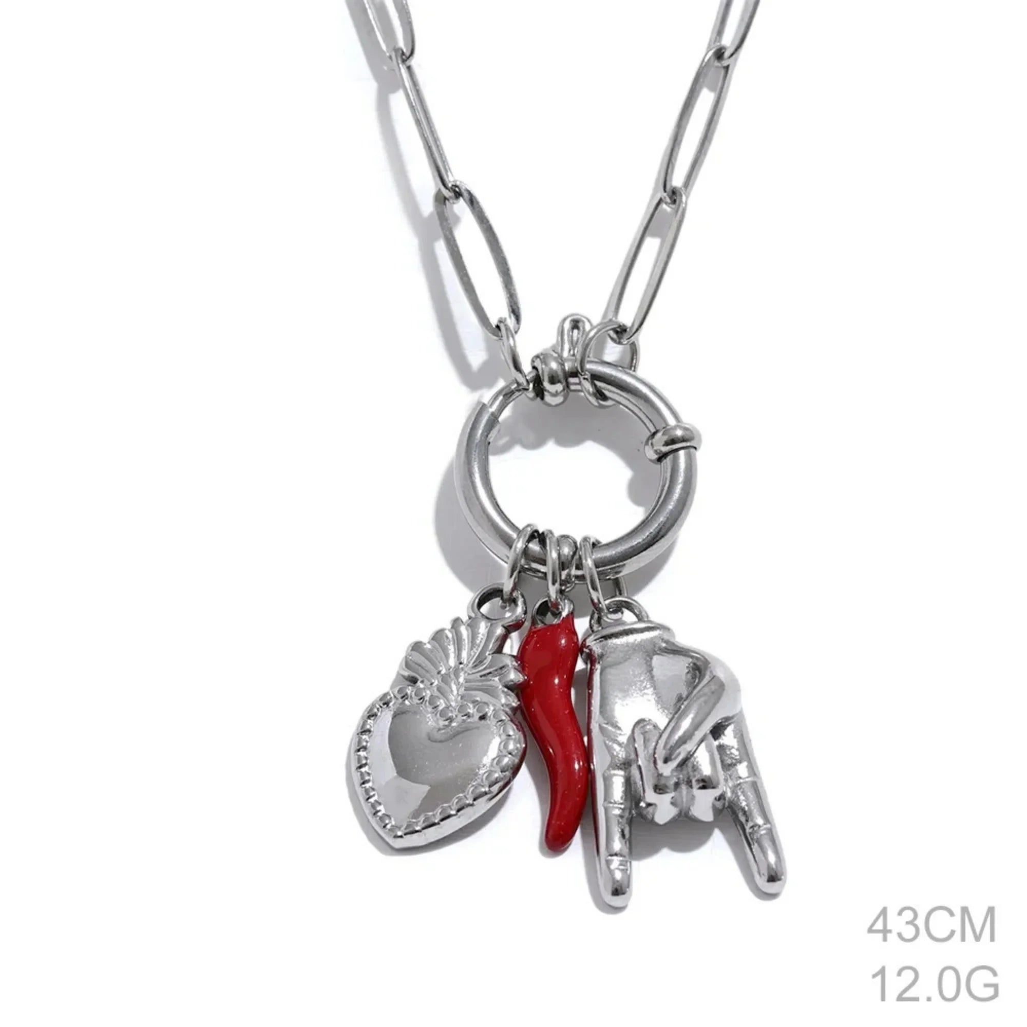 Minimalist Heart Necklace for Women | Red Enamel Pendant | Silver & Gold Stainless Steel Jewelry
