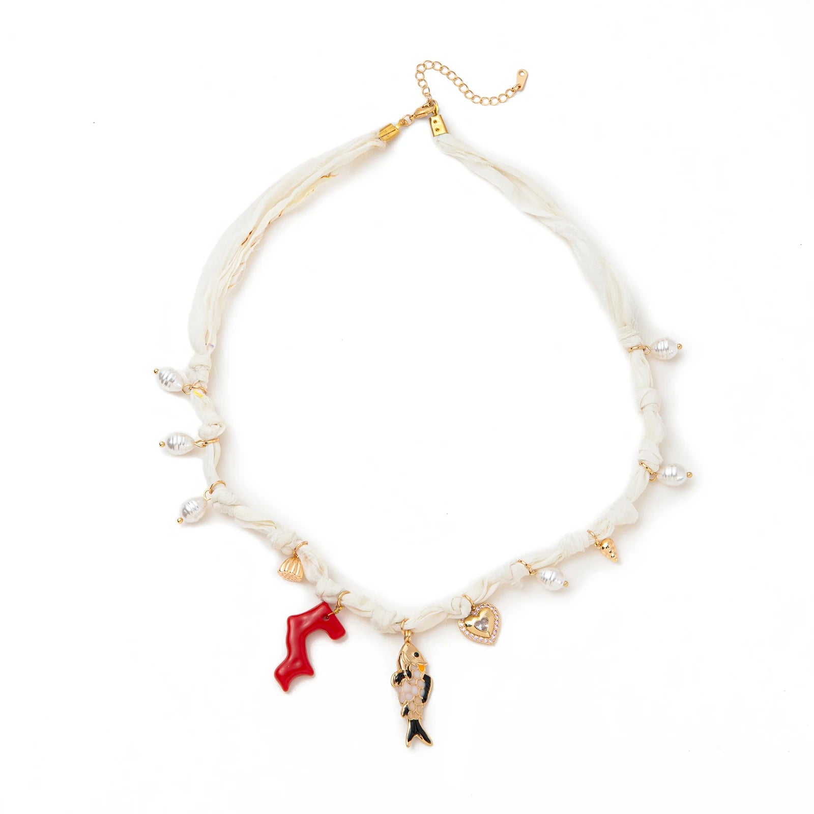 Beach Vacation Dopamine Necklace Coral Pearl Little Fish DIY Necklace Women Gold Plated Color Preserved