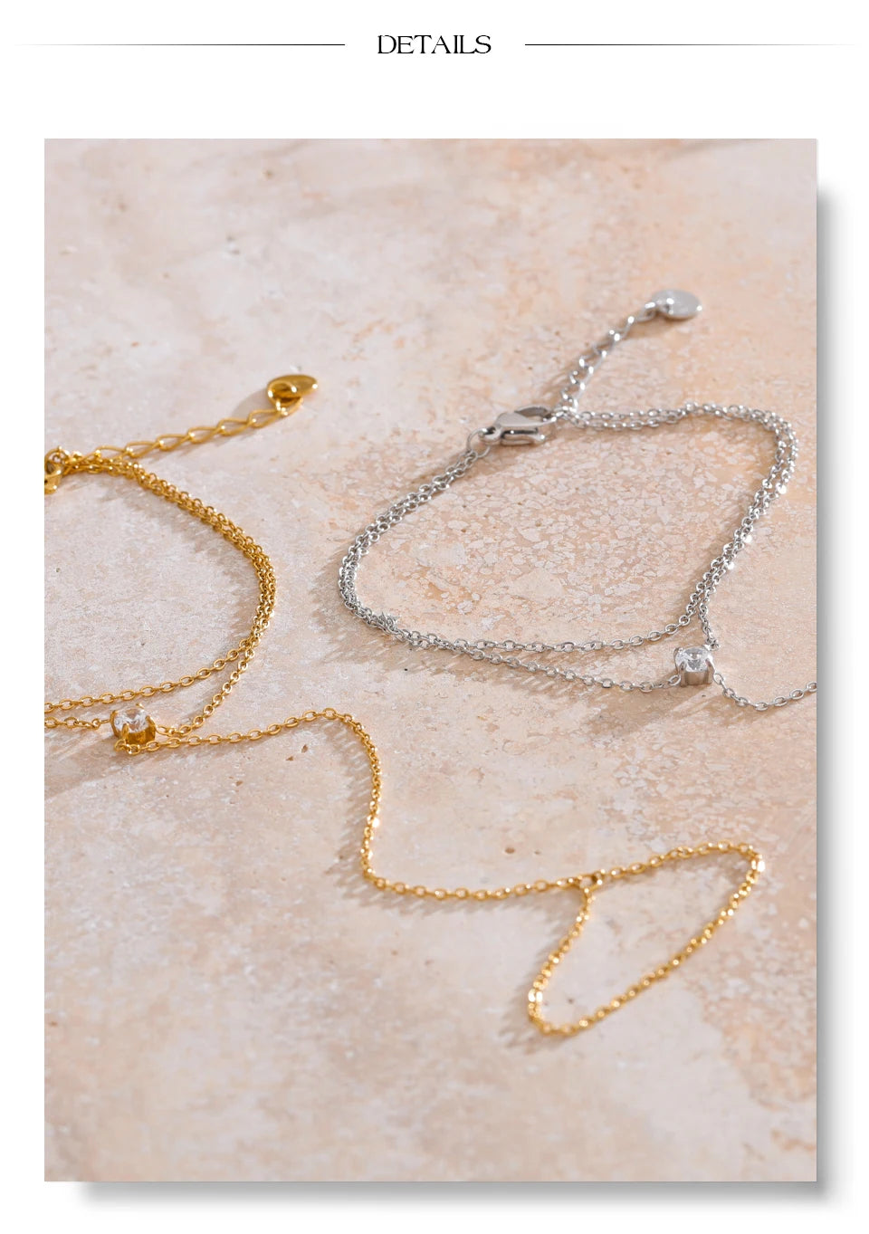 Cubic zirconia geometric chain necklace in gold-plated stainless steel with cubic zirconia.